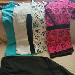 4 scrub tops with complementary scrub pants